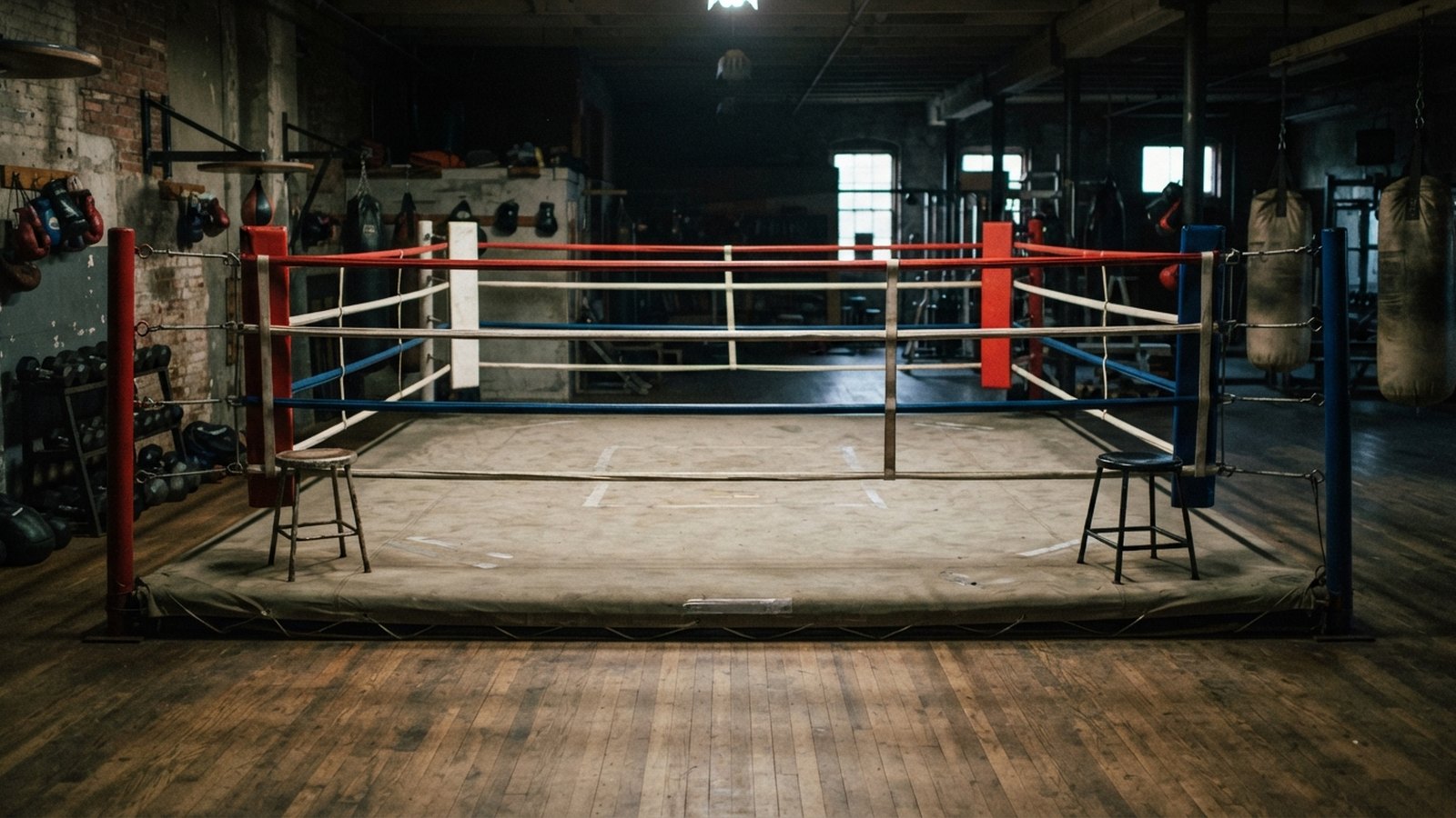 Prázdný boxerský ring v tělocvičně