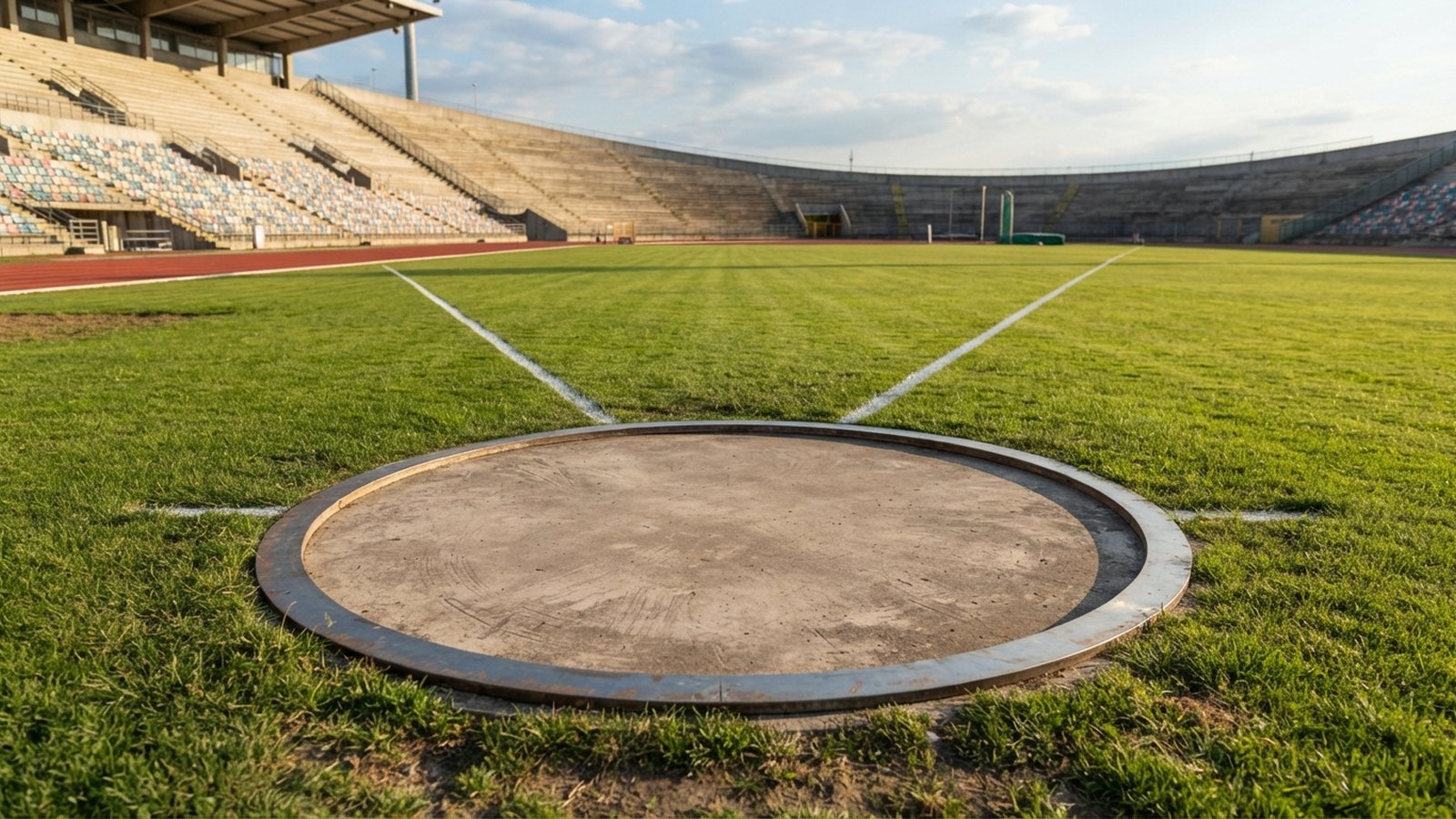 Vrhačský kruh a sektor na prázdném stadionu