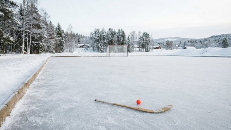 Branka, hůl a míček na bandy na venkovním ledě