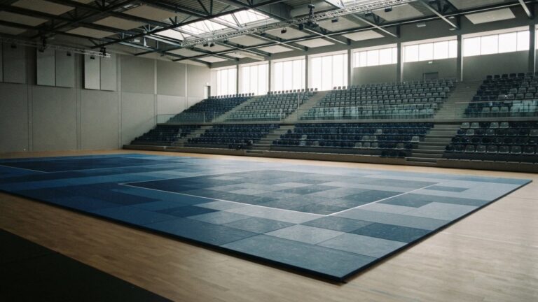 Prázdné tatami v hale před závodem