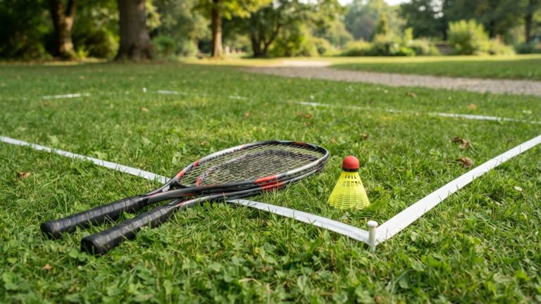 Rakety a košíček na crossminton na trávě
