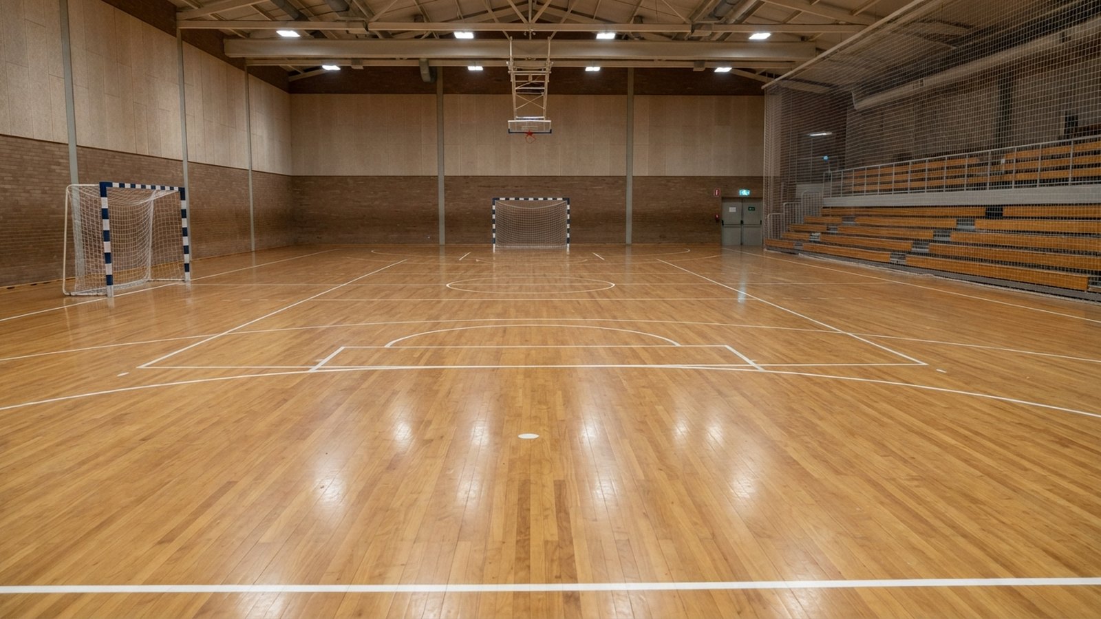 Prázdná futsalová palubovka s brankami