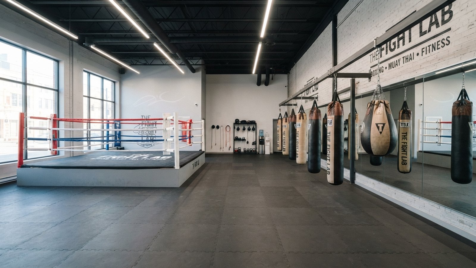 Moderní gym s ringem