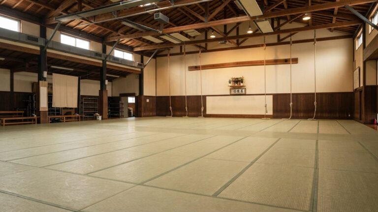 Velké dojo s rozlehlou plochou tatami