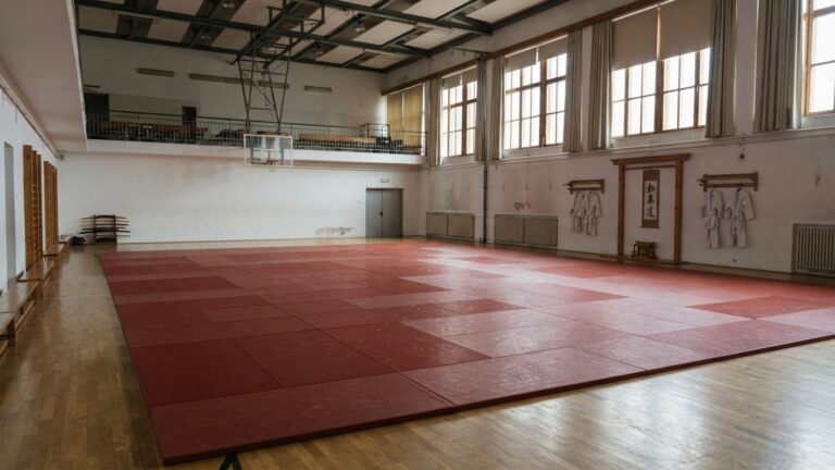 Tělocvična s tatami připravená na trénink