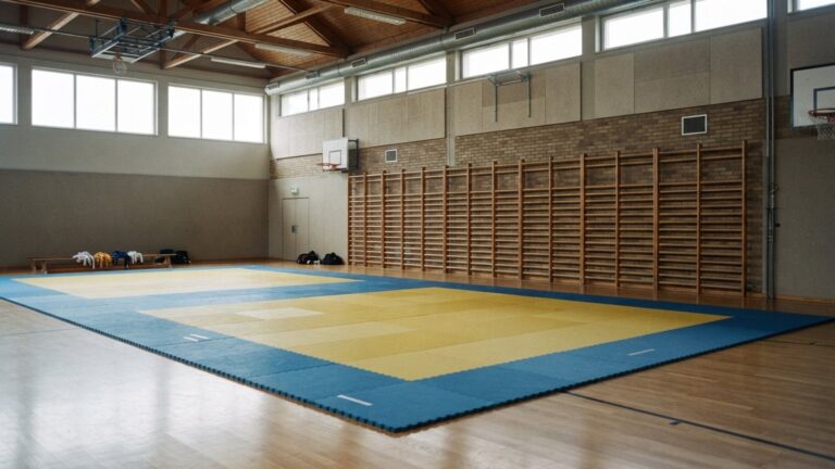 Školní tělocvična připravená na trénink karate