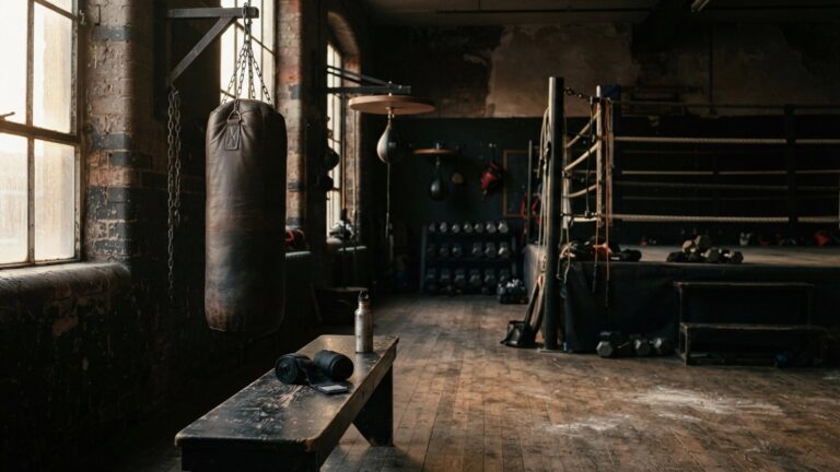 Boxovací pytel a bandáže v prázdné tělocvičně