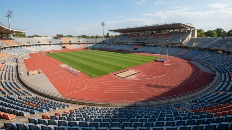 Velký atletický stadion s dráhou a sektory pro technické disciplíny