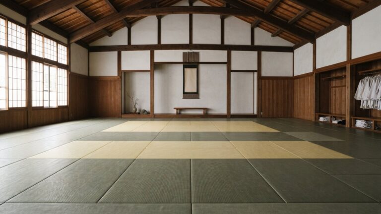 Prázdná judistická tělocvična s tatami