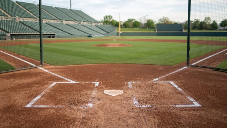 Domácí meta a pálkařské území na prázdném baseballovém hřišti