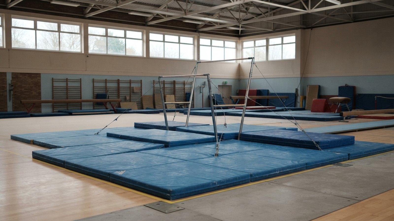 Gymnastická hala s bradly a žíněnkami