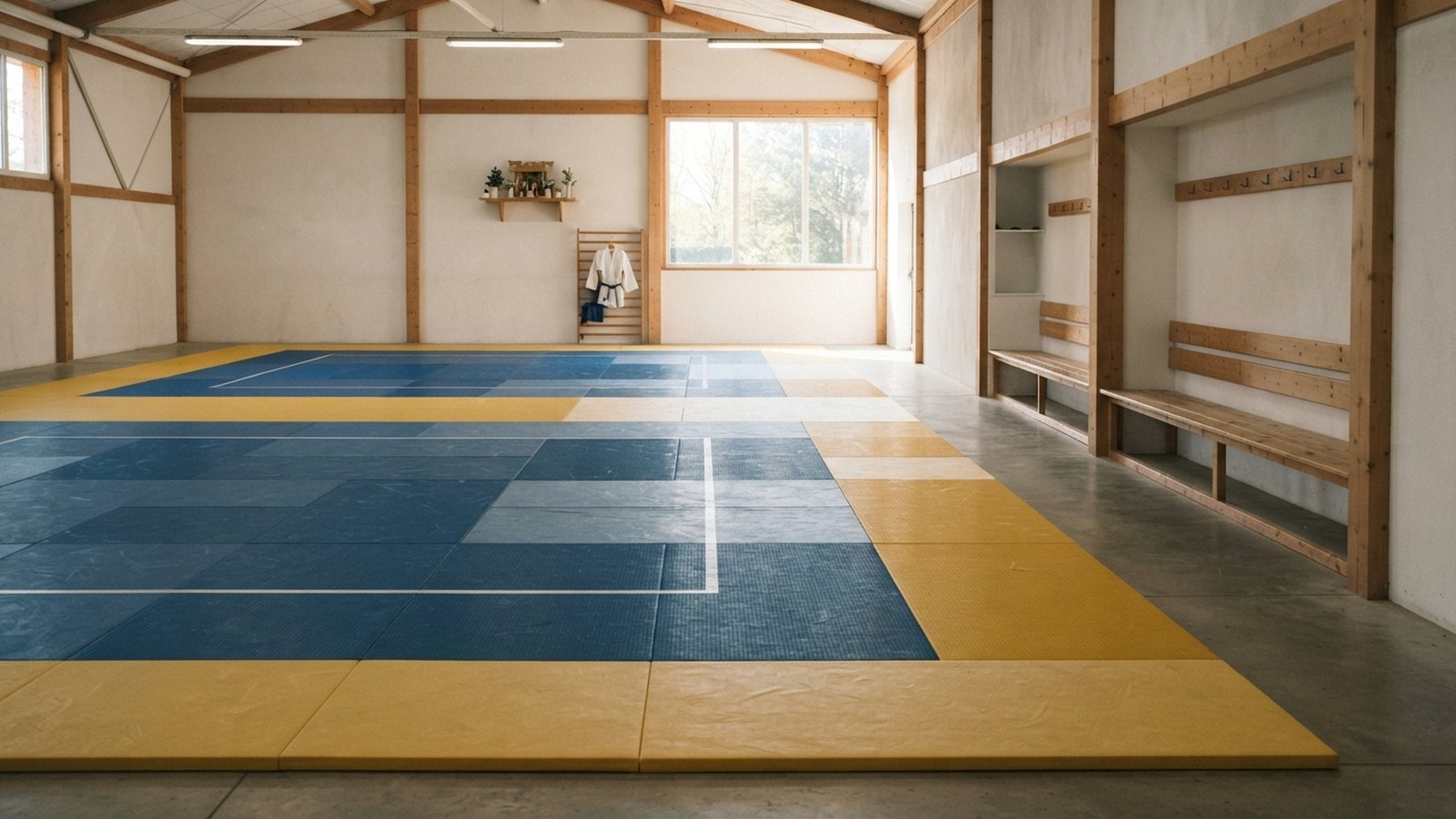 Dojo s modrožlutými tatami