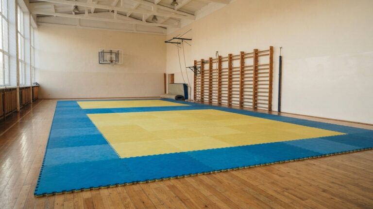 Školní tělocvična připravená na trénink karate