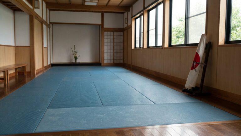 Menší dojo s modrými tatami