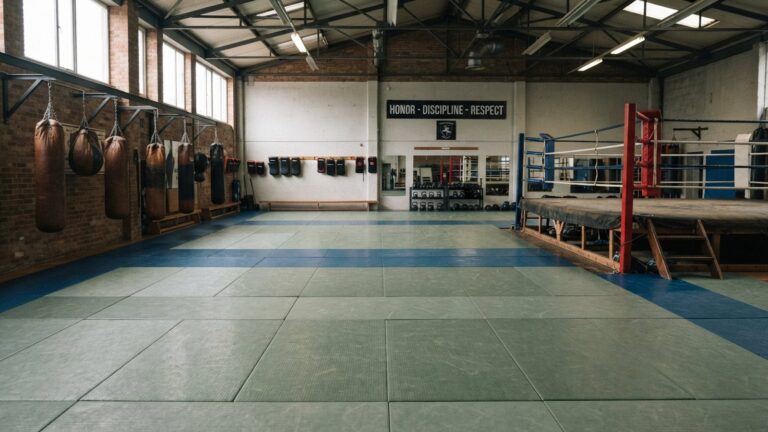Tělocvična s tatami a nevyužitým ringem