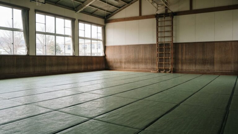 Školní tělocvična se zelenými tatami