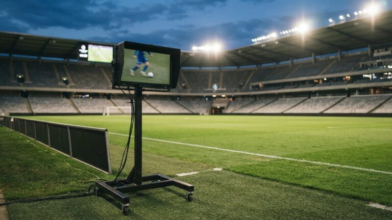 Monitor pro přezkoumání u okraje fotbalového hřiště