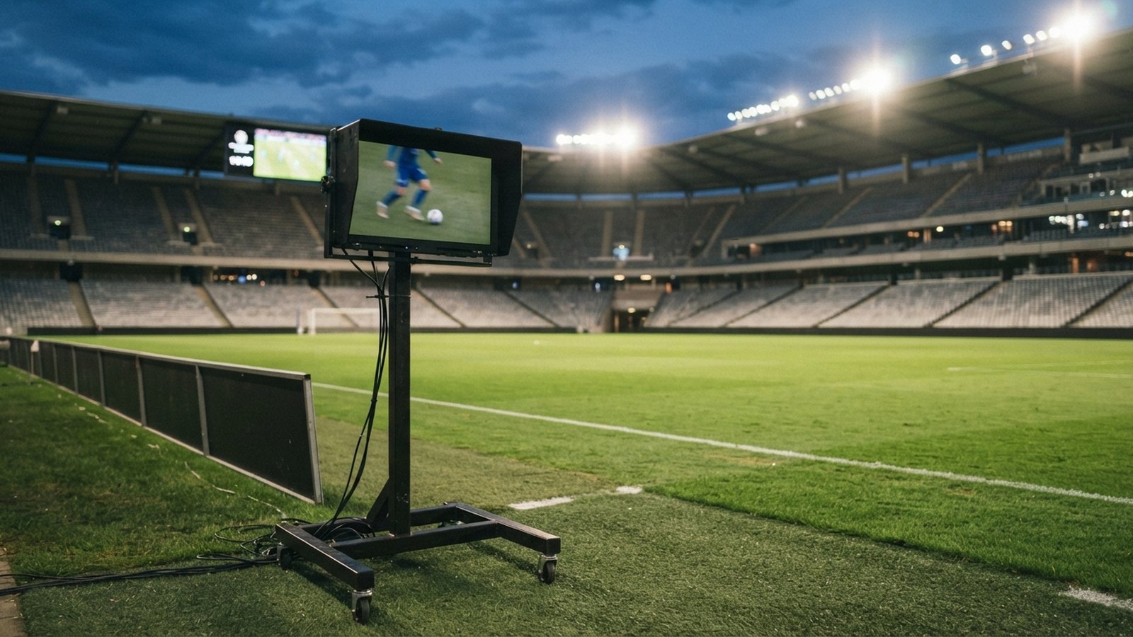 Monitor pro přezkoumání u okraje fotbalového hřiště